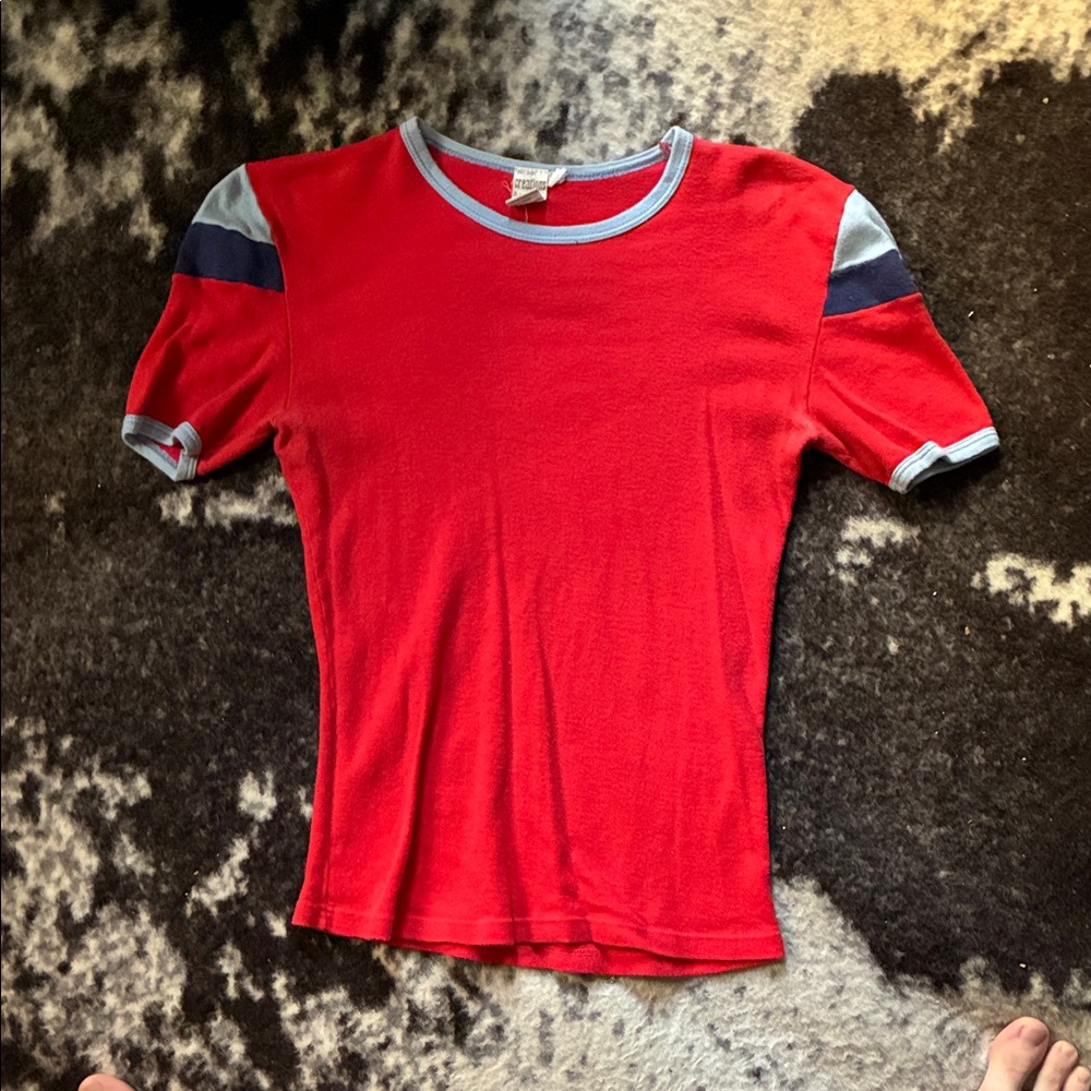 Red Vintage Sport Style Shirt with Blue Accents